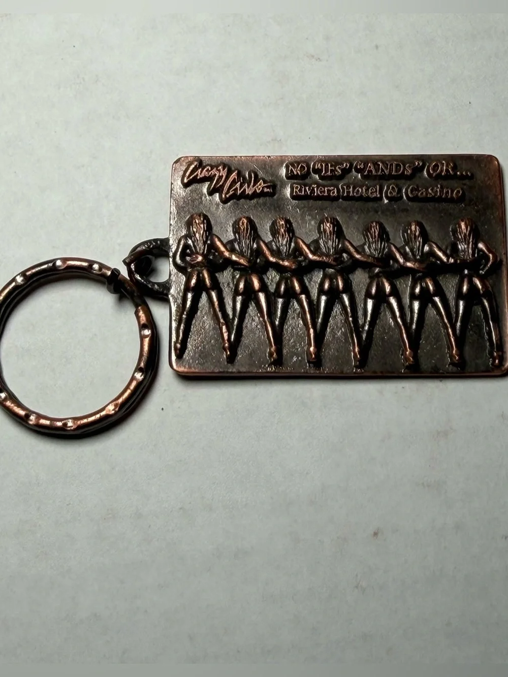 Vintage Crazy Girls Riviera Resort and Casino Bronze Keychain